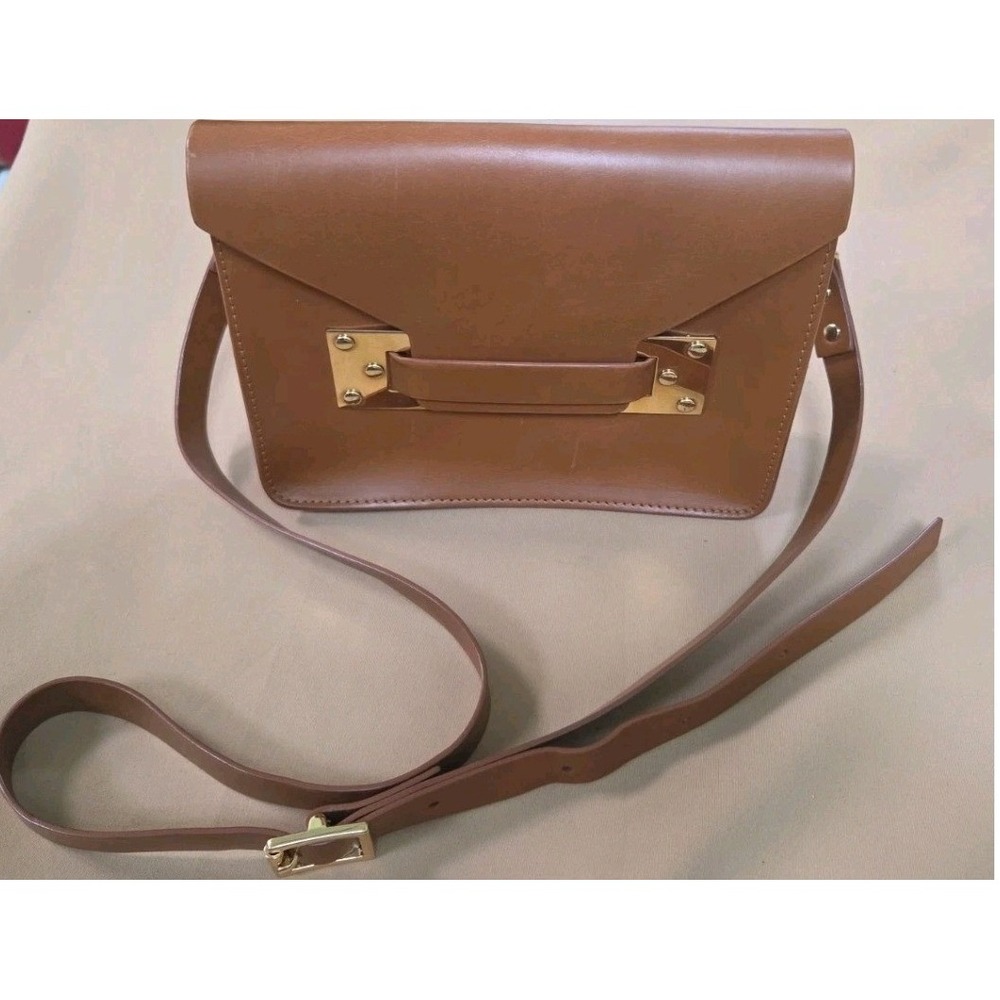 Sophie Hulme London Tan Leather Crossbody Bag Gold Hardware Envelope Clutch